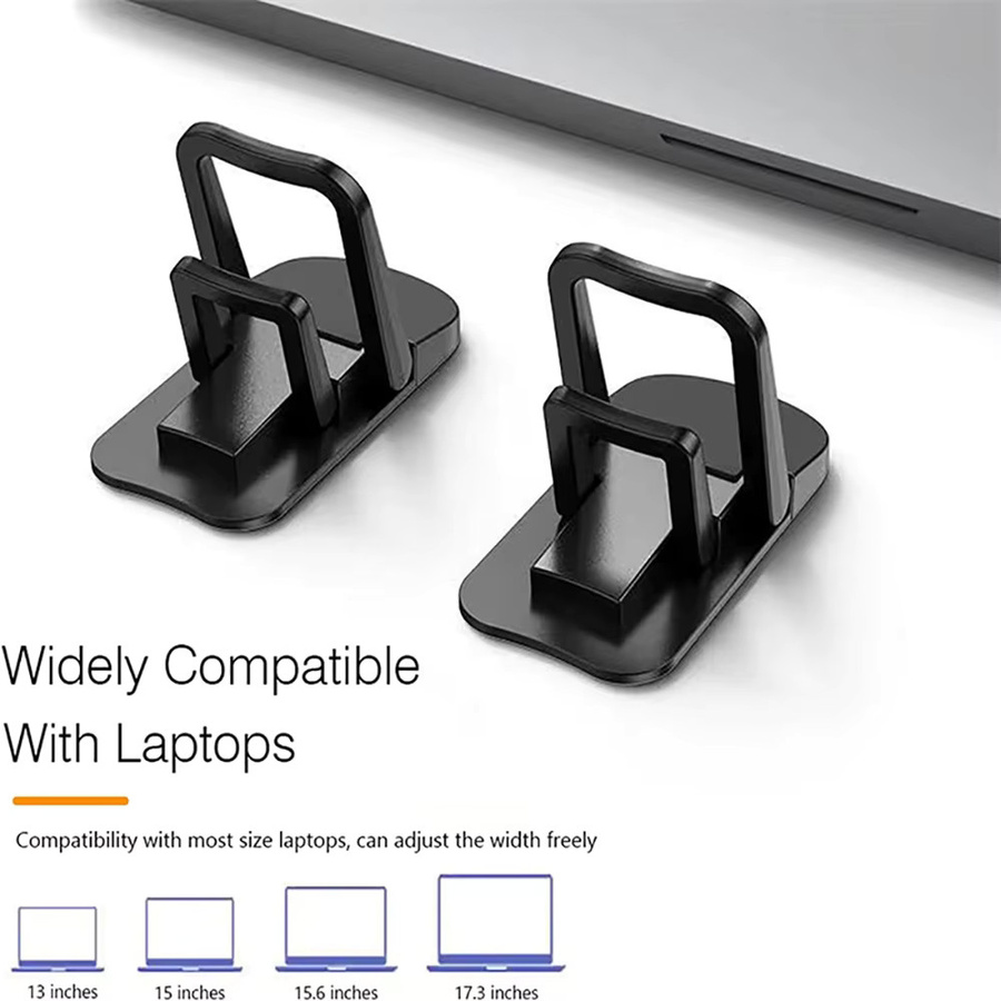 Mini Metall Faltbarer Laptop-Ständer in Schwarz, Tragbarer Computer-Tastaturerhöher mit verstellbarer Höhe und selbstklebender Befestigung - Bild 3