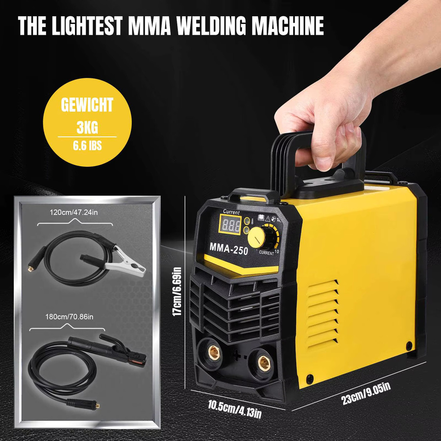 Betuyoo MMA-Elektrodenschweißgerät 250A mit IGBT-Inverter, tragbare Mini-Elektrodenschweißmaschine in Blau-Gelb mit einstellbarer Leistung - Bild 3