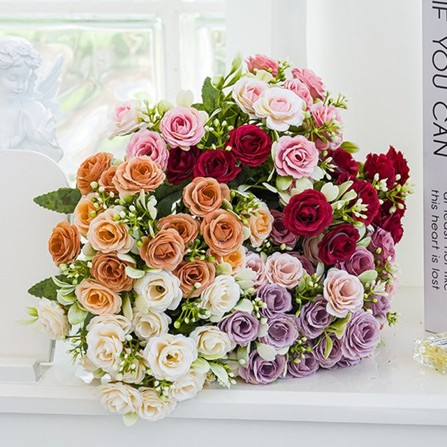 Künstliche Seidenrosen in Multicolour für Hochzeitsdekoration, Brautstrauß und Garten-DIY-Projekte - Bild 1