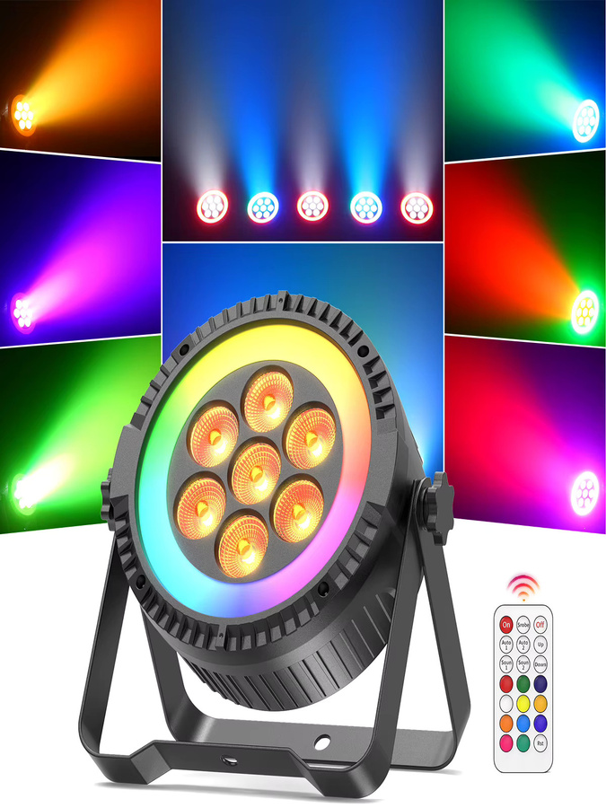 U'King 4er Set RGBW Par Licht mit 7 LEDs und 48 SMD Ringstreifen-Effekt für DJ, Disco und Party, Schwarz, B/T/H: 24,0 x 22,0 x 22,0 cm - Bild 7