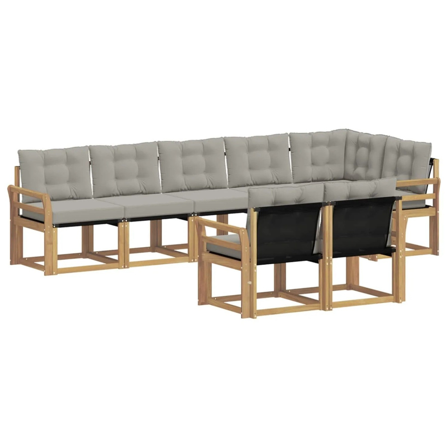 vidaXL Outdoor-Sofagarnitur 8-tlg. aus massivem Akazienholz mit Textilene und Kissen in Weiß-Hellgrau - Bild 2