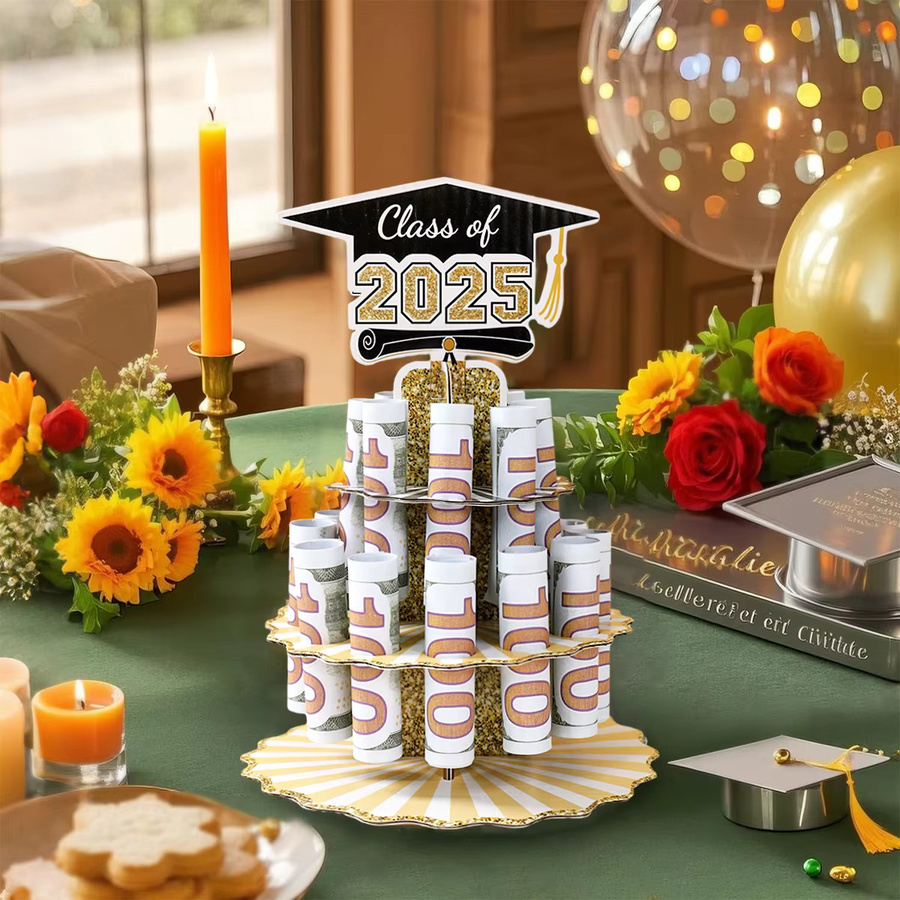 Huiran Abschlussfeier Dekoration aus Wellpappe für die Klasse 2025 als Geldregal und Cupcake-Rack - Bild 3