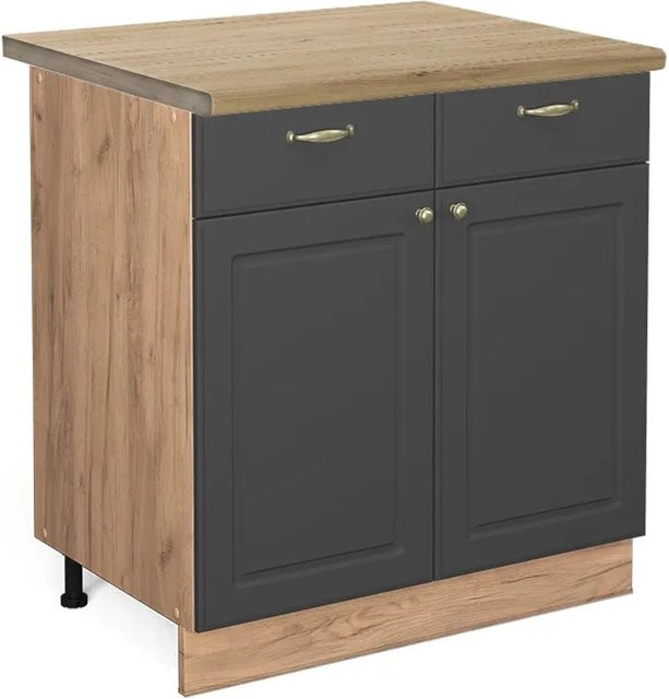 Vicco Küchenunterschrank Fame-Line in Anthrazit-Gold und Eiche, Breite: 80 cm - Bild 1