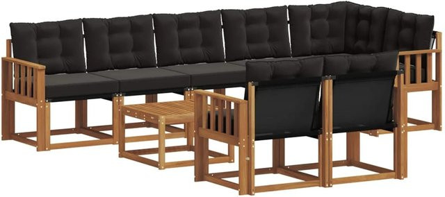 vidaXL Outdoor-Sofagarnitur 9-teilig aus Akazienholz mit Kissen und Textilene in Braun und Schwarz - Bild 1