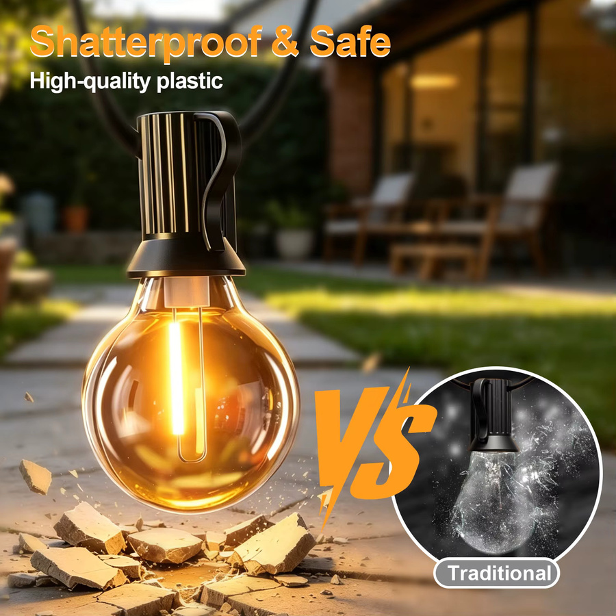Aiopp Solar G40 LED-Lichterkette für den Außenbereich mit Fernbedienung, dimmbar, IP44 wasserdicht, warmweiß, transparent - Bild 5