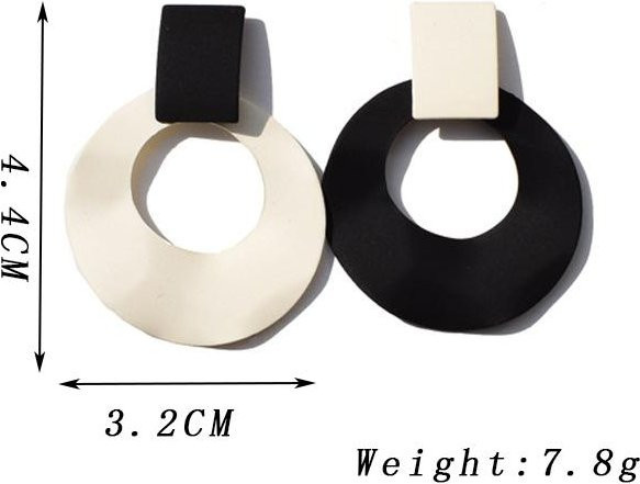 Ohrringe Asymmetrische Hohlrunde, Schwarz Weiß, Messing, Damen - Bild 1