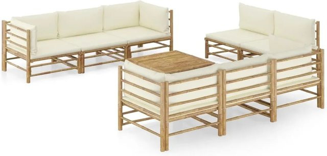 vidaXL 9-tlg. Garten-Lounge-Set aus Bambus mit cremeweißen Kissen - Bild 1