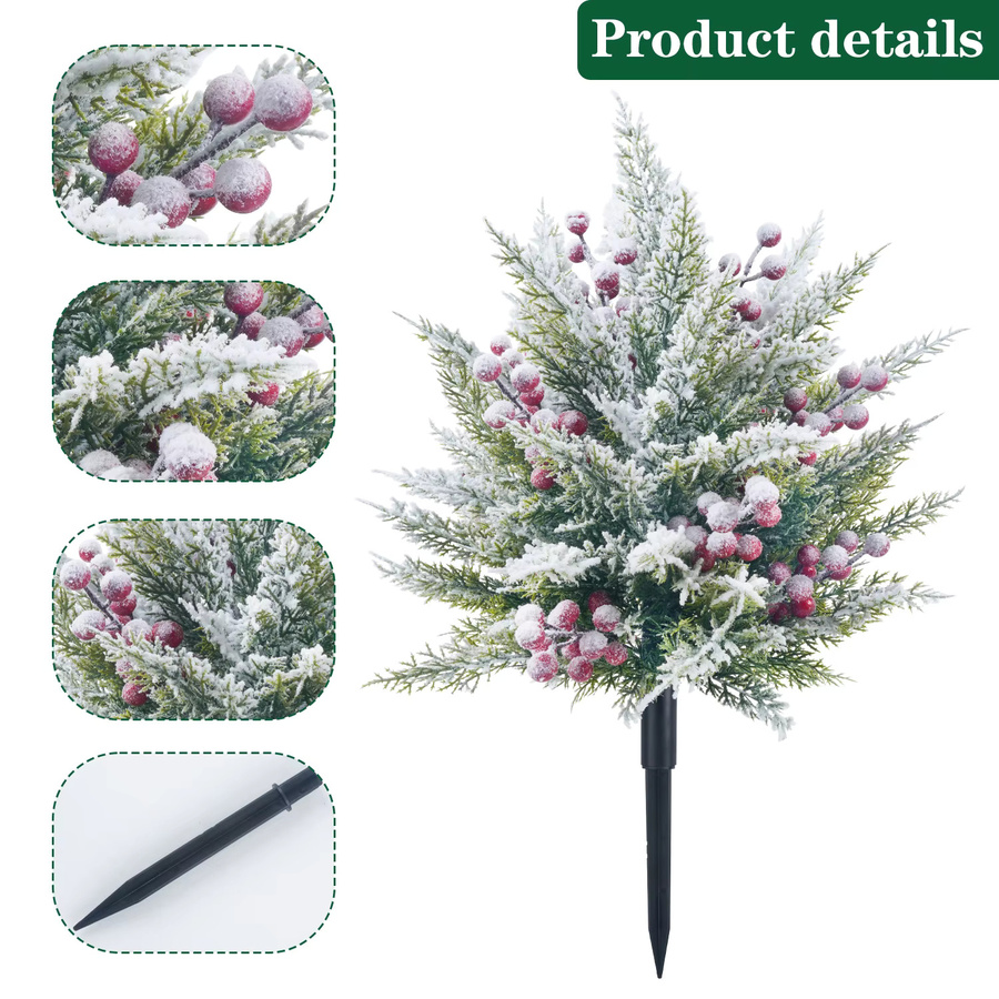 Uflower Künstliche Weihnachtsdekoration mit Zypressenblatt, roten Beeren und Erdspikes in Grün und Rot für den Außenbereich - Bild 4