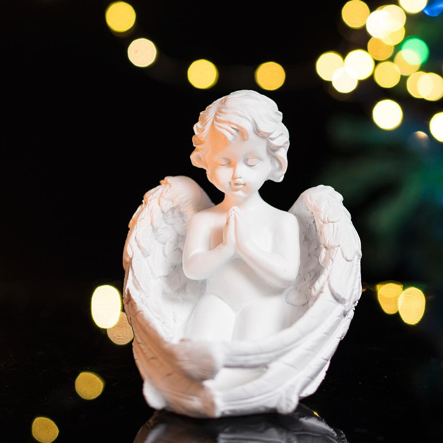 Yiran Furniture Retro Engel Kerzenständer im europäischen Stil aus Kunstharz für Tealight, Farben: Rot, Weiß, Rosa, Teal - Bild 1
