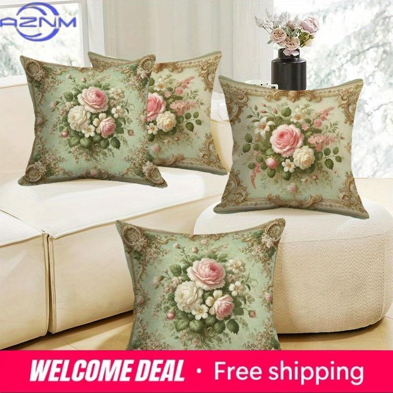 Retro Blumen Kissenbezug aus superweichem Polyester für Wohnzimmer und Sofa, B/B: 18 x 18 cm - Bild 2