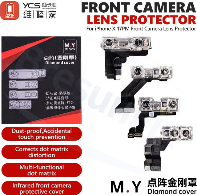 YCS M.Y iPhone Frontkamera-Schutzabdeckung Set mit 4 Stück für iPhone X bis iPhone 17 Pro Max in Transparent für Dot-Matrix Infrarot-Reparaturen - Bild 1