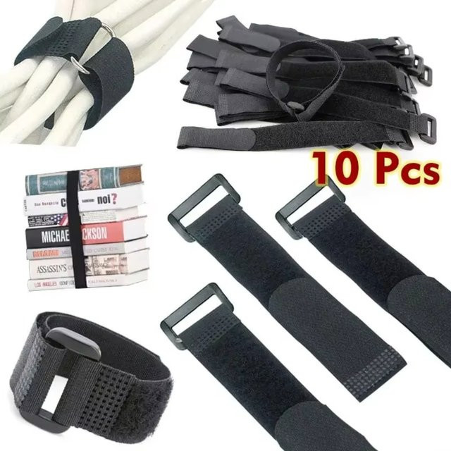 Selbstklebende Klettverschlussbänder aus Nylon in Schwarz, Breite: 20 mm, wiederverwendbare Kabelbinder zur Kabelorganisation - Bild 1