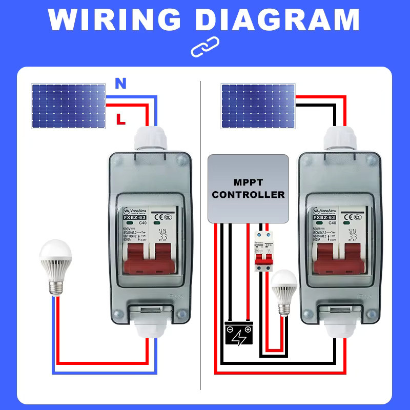 VaneAims Solar Trennschalter Box HT-2 Photovoltaik Combiner Box IP65 Wasserdicht DC500V mit MCB Mini Leistungsschalter - Bild 3