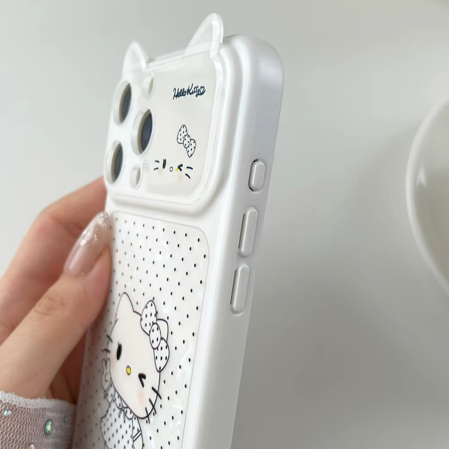 Sanrio Hello Kitty Handyhülle mit 3D Ohren und Polka Dot Design in Weiß für iPhone 17 Pro 16 15 16 Pro 15 Pro Max - Bild 4
