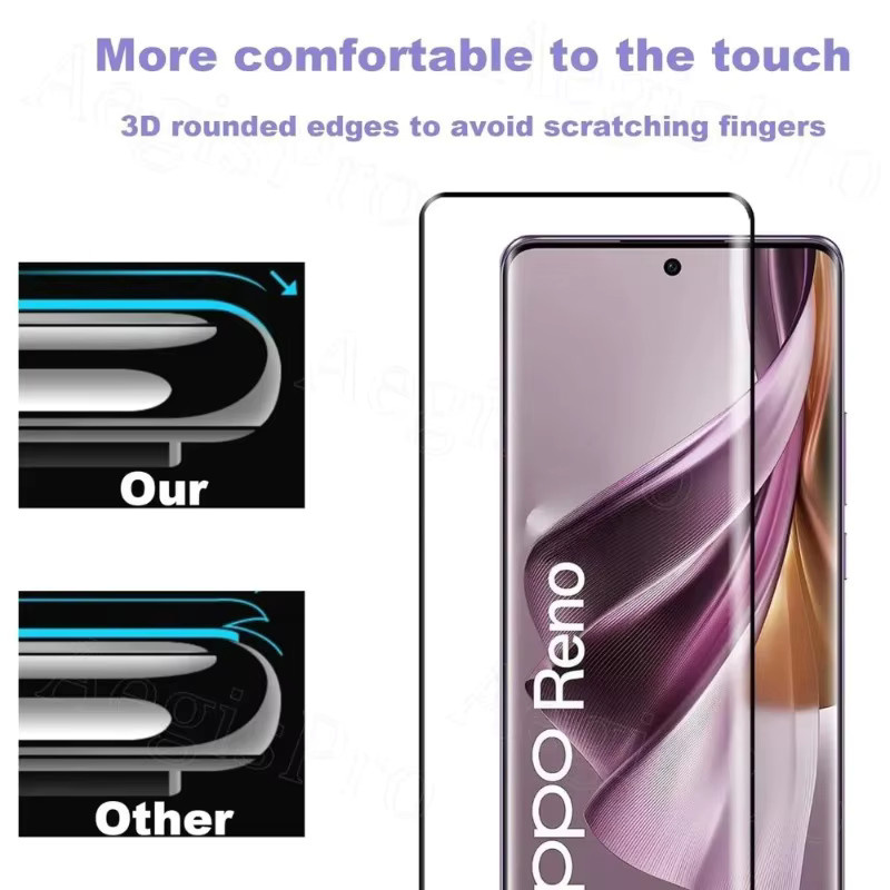 4 Stück ZMZE Displayschutz aus gehärtetem Glas für OPPO Reno 11 und Reno 11 Pro, gebogenes Glas mit vierseitiger Vollabdeckung, transparent - Bild 3