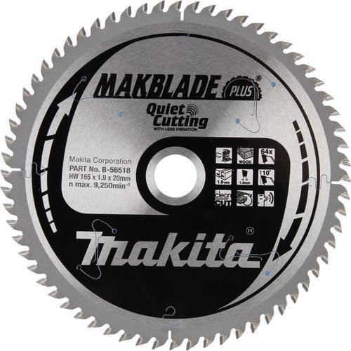 Makita MAKBLADE+ Kreissägeblatt für Metall, Farbe: Silber, Durchmesser: 165 mm, Bohrung: 20 mm, Zähnezahl: 64 - Bild 1