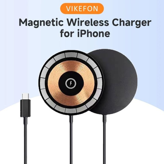 VIKEFON Magnetisches kabelloses Ladegerät mit USB-C, Schnellladegerät für MagSafe iPhone 12-17 Pro Max und Android, Schwarz - Bild 1