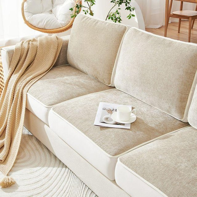 Universaler Stretch-Sofabezug mit Anti-Rutsch-Funktion in Beige, elastischer Kissenbezug aus Polyester und Elasthan, B/H: 60 x 80 cm - Bild 1