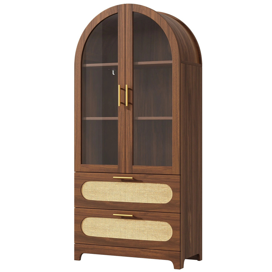 okwish Vitrine Montmartre mit Bogen, 2 Schubladen und Glastüren, Braun, B/T/H: 80 x 40 x 175 cm - Bild 2