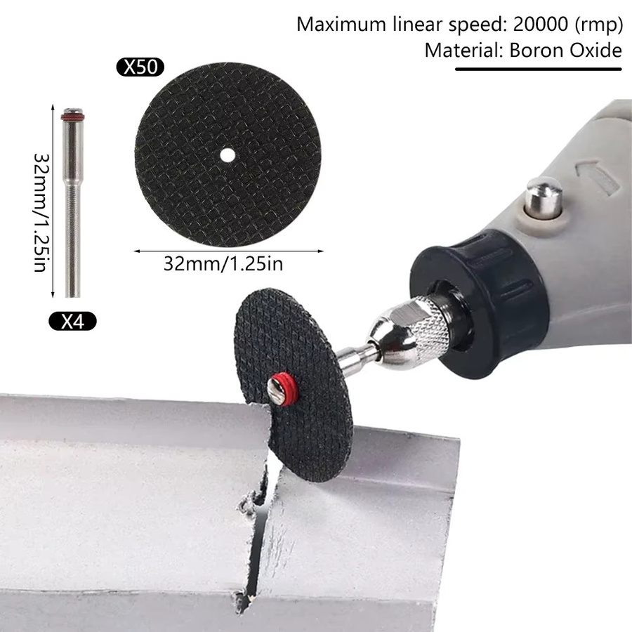54er Set Schleif- und Trennscheiben mit Dornen 32 mm für Dremel und Drehwerkzeuge zum Schleifen, Polieren und Schneiden von Metall in Schwarz - Bild 4