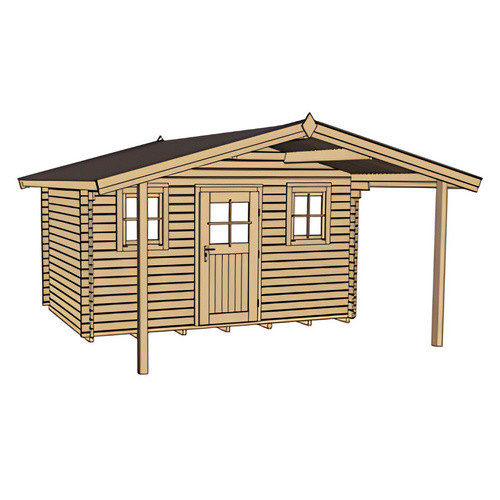 WEKA Gartenhaus 110 A Gr.2 aus europäischer Fichte in Beige mit Satteldach und Vordach, B/H/T: 460 x 262 x 590 cm - Bild 3
