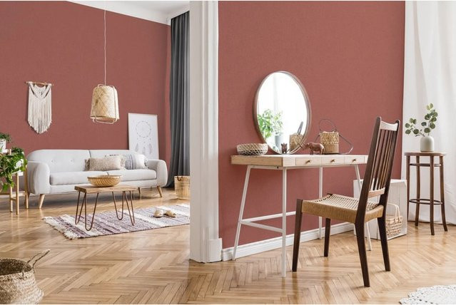Livingwalls Tapete Leinen-Optik in Rot, Breite: 53 cm, Länge: 10,05 m - Bild 1