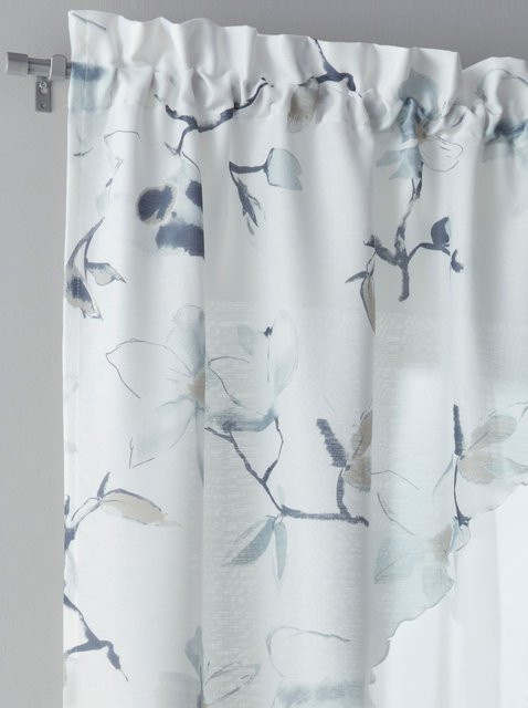 Heine Home Gardine mit floralem Blütenmuster in Blau und Weiß, semi-transparent, 100% Polyester - Bild 1
