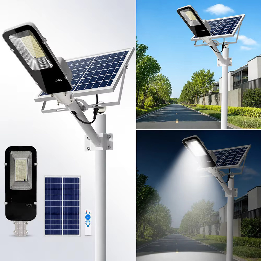 YQCHEZI Solarleuchte mit 370 LEDs für den Außenbereich, weiße Solar-Straßenlaterne mit Dämmerungssensor für Garten und Garage - Bild 1