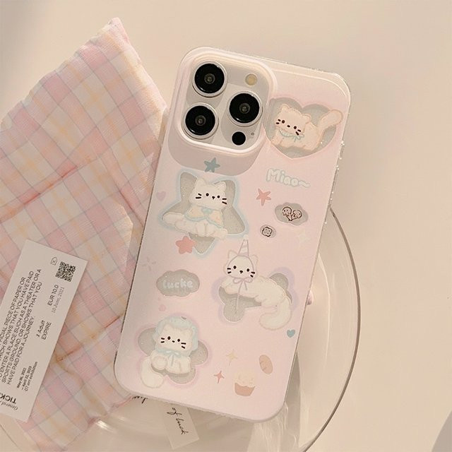 MUQGEW iPhone Schutzhülle mit Koreanischem Cartoon Kätzchen und Sternen Design, Glitter Softcase, Stoßfest für iPhone 17 Air 16 15 14 13 12 11 Pro Max Plus - Bild 1