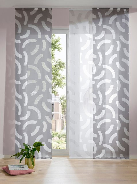 Semi-transparenter Schiebevorhang Heine Home mit Grafikdesign in Weiß und Grau aus Polyester - Bild 1