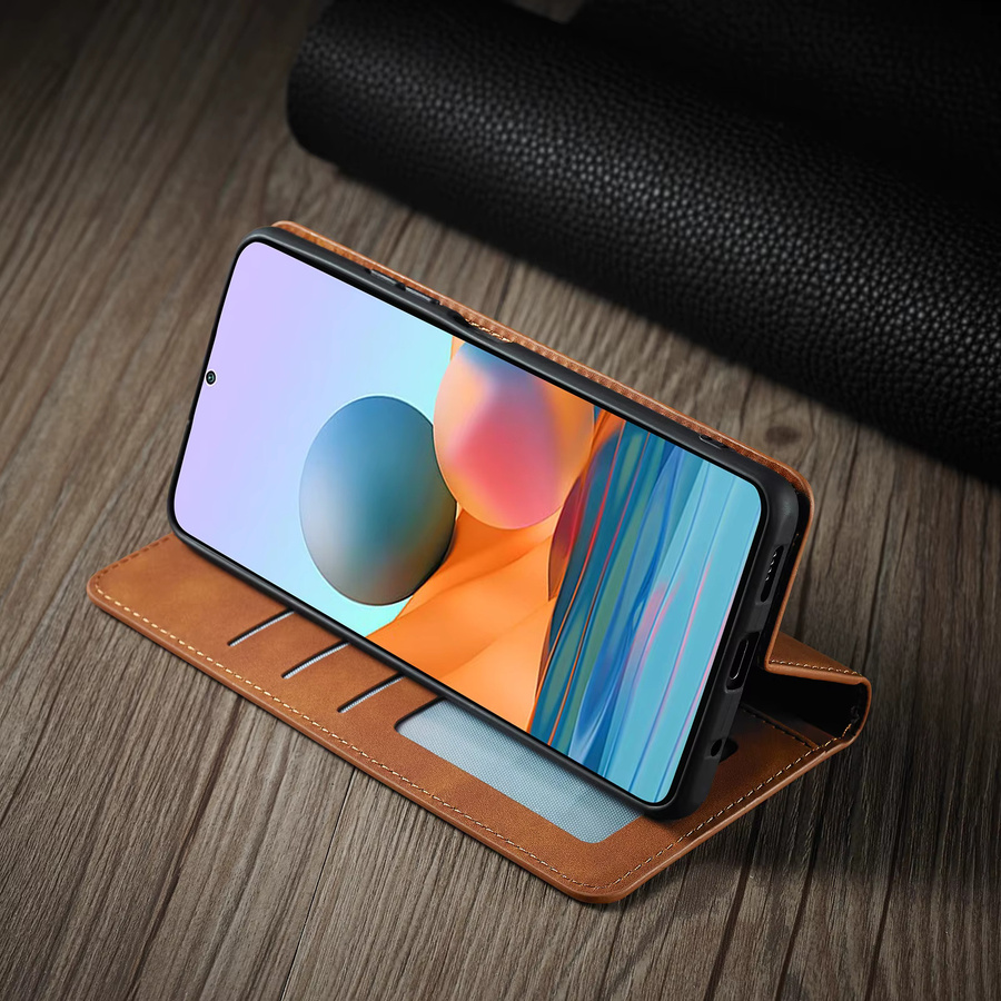 Leder Flip Hülle mit Kartenfach für Xiaomi Redmi Note Serie in Rot und Braun - Bild 2