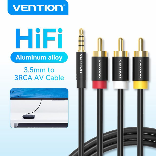 Vention Stereo-Aux-Kabel 3,5-mm-Klinkenstecker auf 3-RCA-Cinch, Schwarz - Bild 1