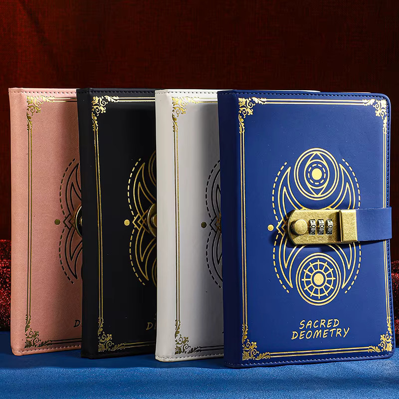 Daotshy Retro Passwortbuch A5 mit Schloss, weißes Notizbuch aus Kunstleder mit Hardcover und Kompass-Design - Bild 2
