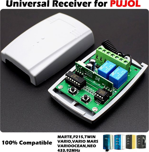 Scimagic-RC Universelles 433,92 MHz Garagentor-Empfängerrelais kompatibel mit PUJOL VARIO MARS OCEAN MARTE P215 NEO TWIN Fernbedienungen - Bild 1