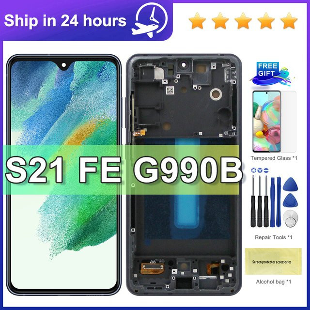 Samsung Amoled Display Rahmen mit LCD Touchscreen Digitalisierer für S21 FE 5G G990 in Schwarz - Bild 1