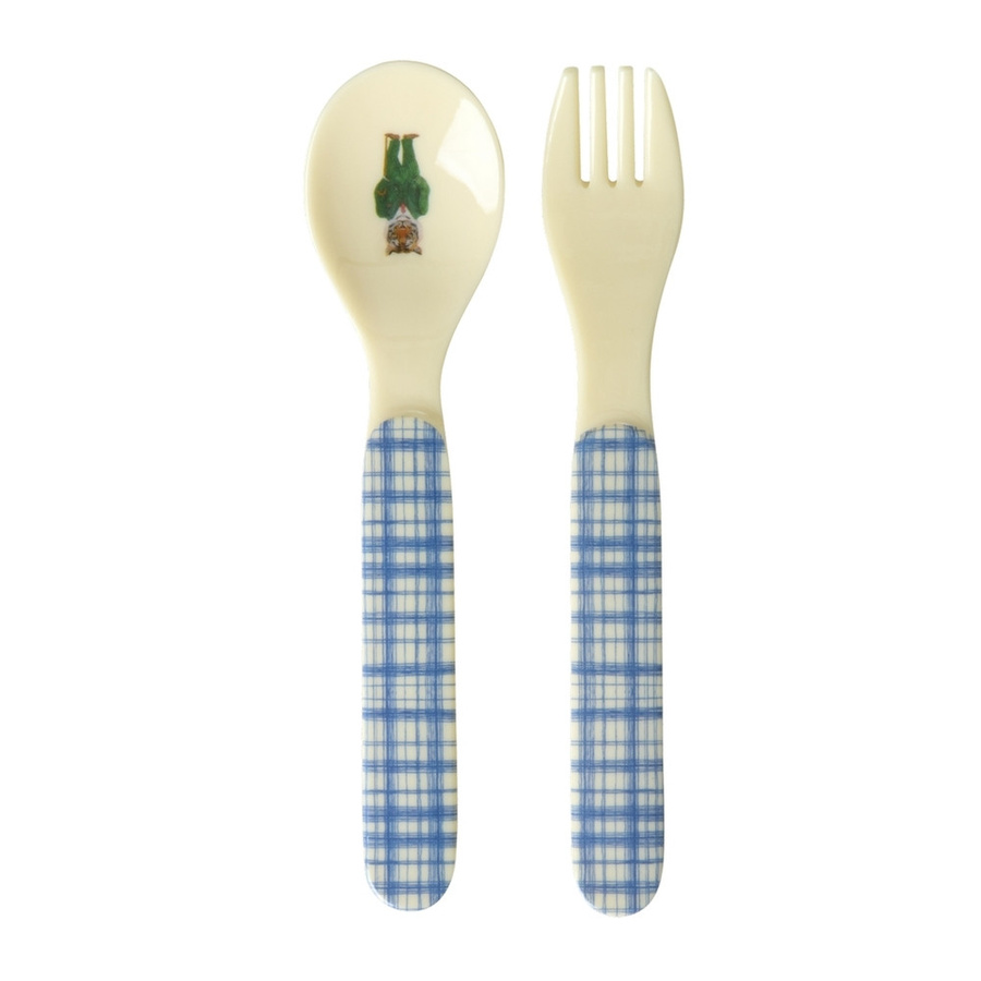 Rice Melamin Löffel und Gabel Set Nathalie Lété Print in Blau - Bild 1