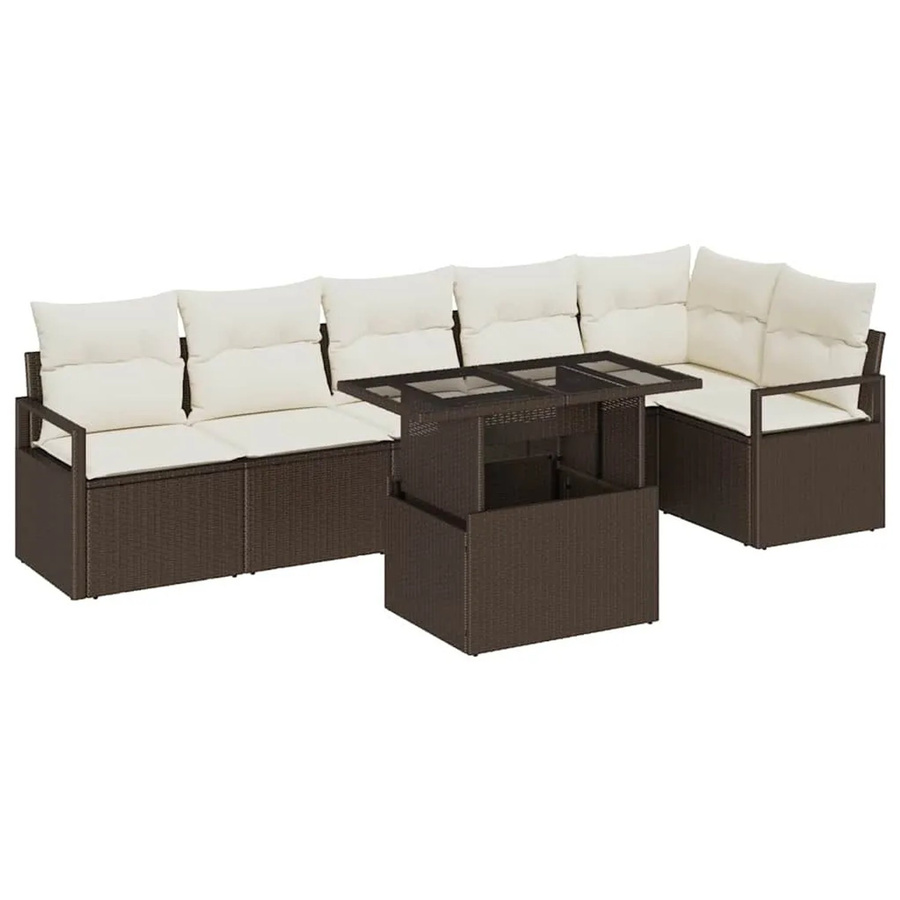 vidaXL Garten-Sofa-Set aus Polyrattan in Braun, 7-teiliges Ecksofa-Set mit Kissen und Tisch, modern und UV-beständig - Bild 2