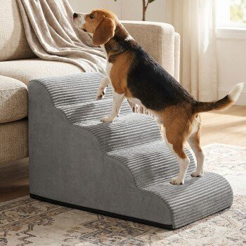 Feandrea Hundetreppe aus Cord mit Querstreifen in Grau, rutschfest und mit abnehmbarem waschbarem Bezug - Bild 1