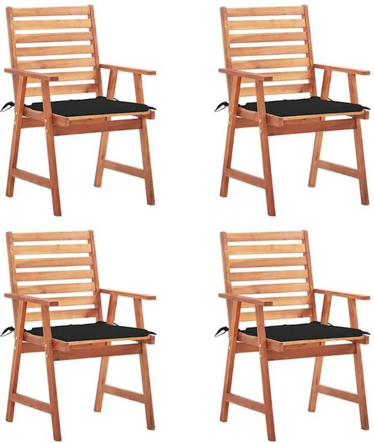 vidaXL Garten-Essstühle Set aus 4 Stück aus Massivholz Akazie mit Kissen in Braun und Schwarz - Bild 1