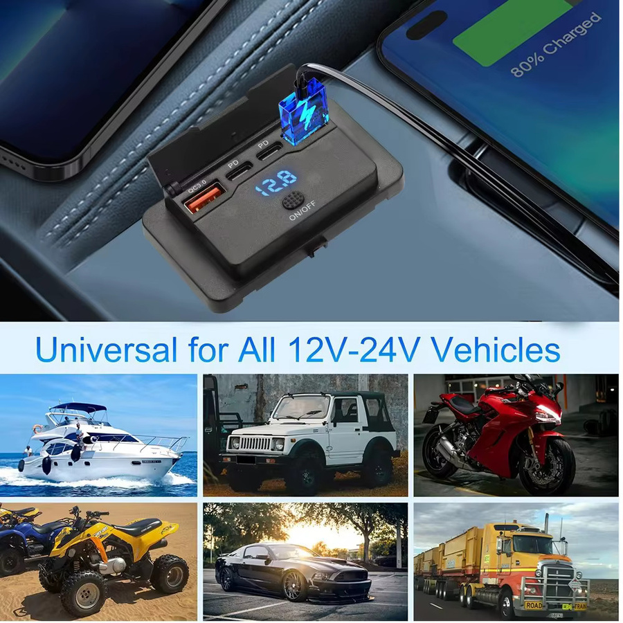 Kebidumei 96W USB Schnellladegerät mit 4 Ports, Dual PD und Dual QC 3.0, Typ C USB Power Panel mit Schalter für Bus, LKW und Marine, Schwarz - Bild 6