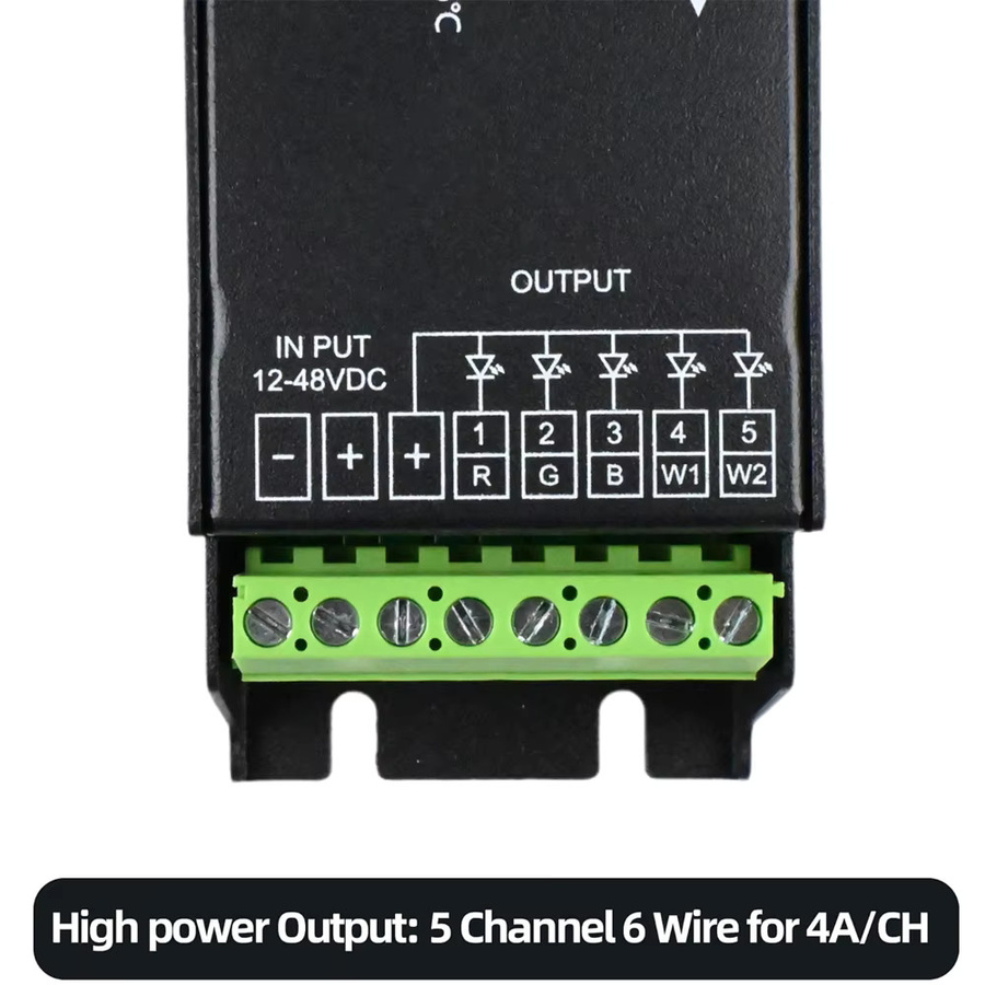 CENFAYA 5-Kanal-DMX-Decoder mit RDM-Digitalanzeige, PWM RGBCCT LED-Dimmer-Treiber für RGBW, RGB und CCT, Schwarz - Bild 4