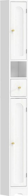 HOMCOM Badezimmerschrank aus MDF in Weiß mit Regalfächern und Türen, Höhe: 185 cm, Breite: 20 cm, Tiefe: 20 cm - Bild 1