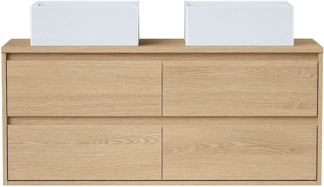 Doppelwaschtisch Milipam in Eichenholzfurnier Naturfarben Hell Beige Breite: 120 cm - Bild 1