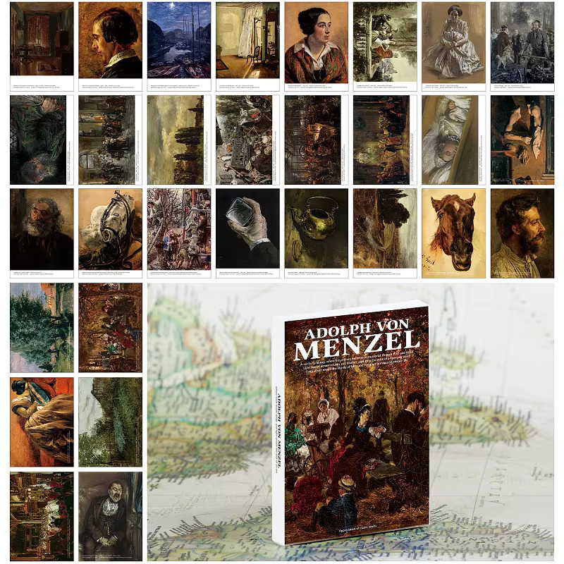 30-teiliges Adolph Von Menzel Ölgemälde-Postkarten-Set aus Papier in Multicolour - Bild 1