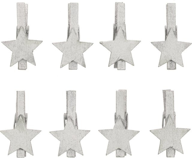 Rico Design Dekoklammern Stern in Silber für Weihnachten und Advent, 8 Stück, Höhe: 3 cm - Bild 1