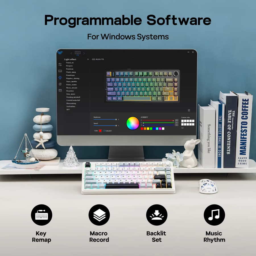 EPOMAKER X AULA F75 Mechanische Tastatur mit 75% ANSI Layout, Hot-Swap, Gasket Mount, Bluetooth 5.0, 2.4G und Kabelverbindung, PBT-Tastenkappen, Farbe: Blau/Weiß, Kompatibel mit Mac und Windows - Bild 3