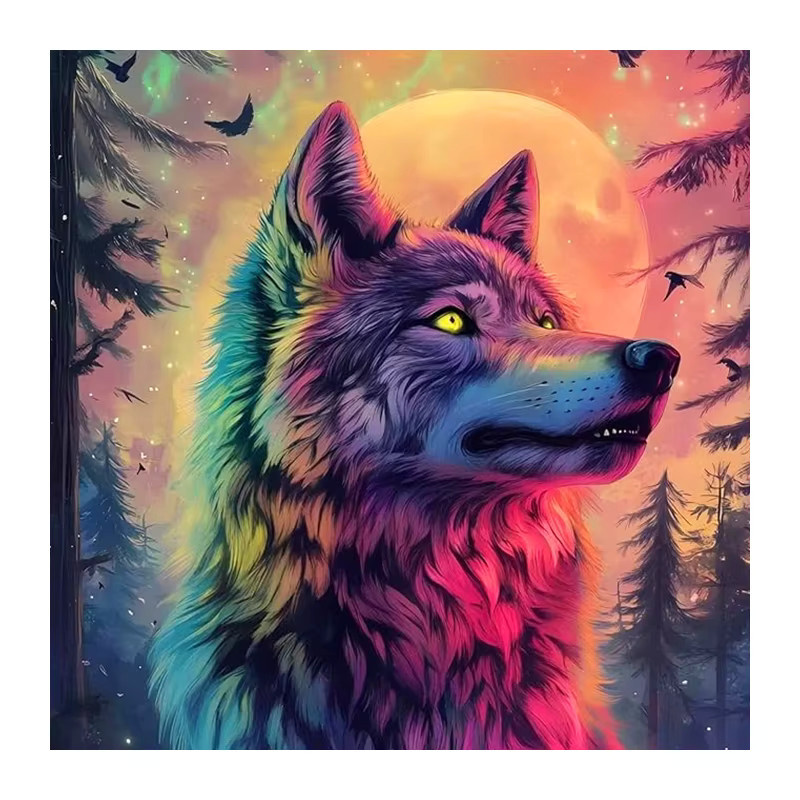 Huacan Diamant-Malset Wolf am Mond als Diamant-Mosaik Tier-Landschaft in Multicolour, B/H: 20 x 20 cm - Bild 4