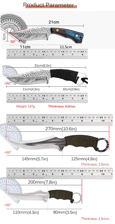WXCOO Chef Utility Messer aus Edelstahl in Silber mit Holzgriff zum Schneiden von Fleisch, Obst und Gemüse - Bild 6