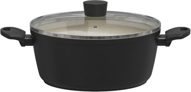 Michelino Nora New Line Fleischtopf mit Glasdeckel und Softgriff, Schwarz, Durchmesser: 28 cm - Bild 1