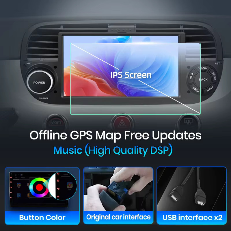 Junsun 7-Zoll Kabelloses CarPlay und Android Auto Autoradio für Fiat 500 500C Abarth 2007-2015 mit IPS Touchscreen Multimedia Stereo-Videoplayer in Schwarz oder Weiß - Bild 5